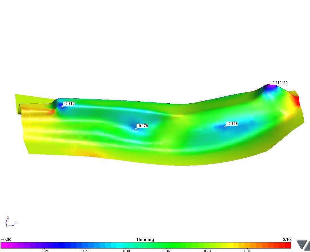 Simulation der Umformung eines Blechteils mit Farbverlauf
